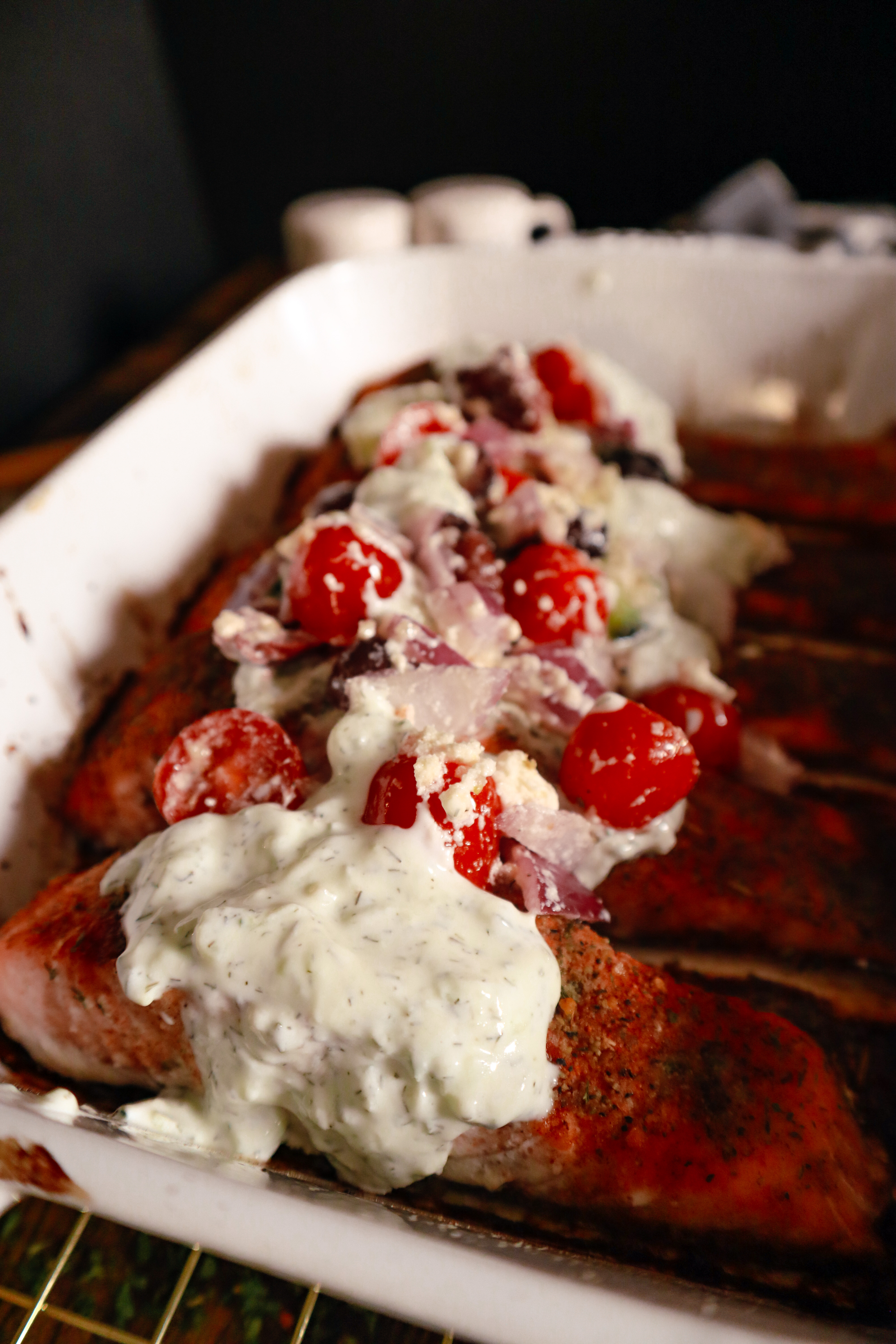 Greek salmon with dill sauce 