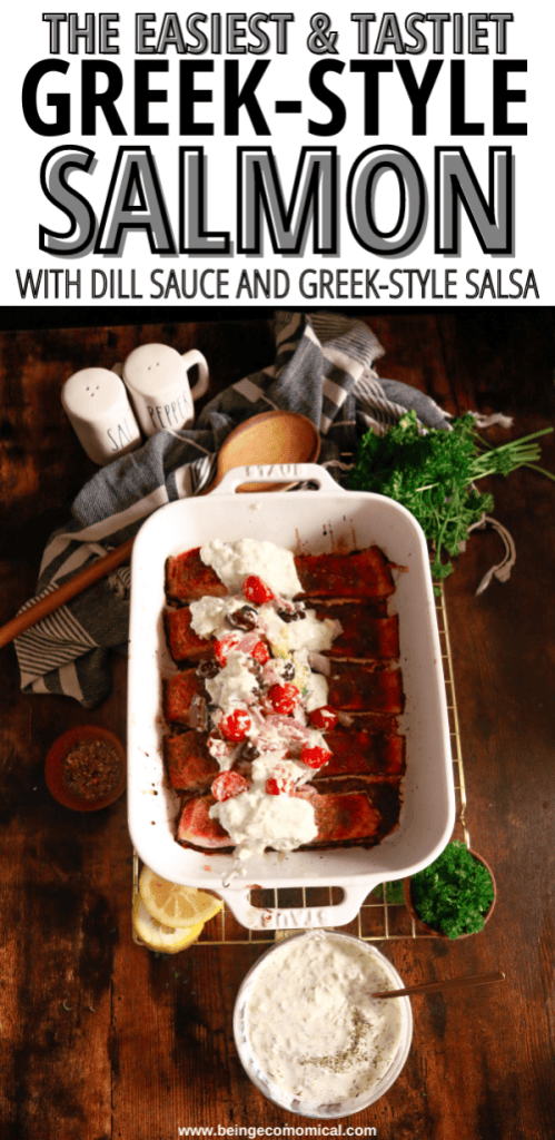 easy Greek-style salmon with dill sauce and Greek-style salsa