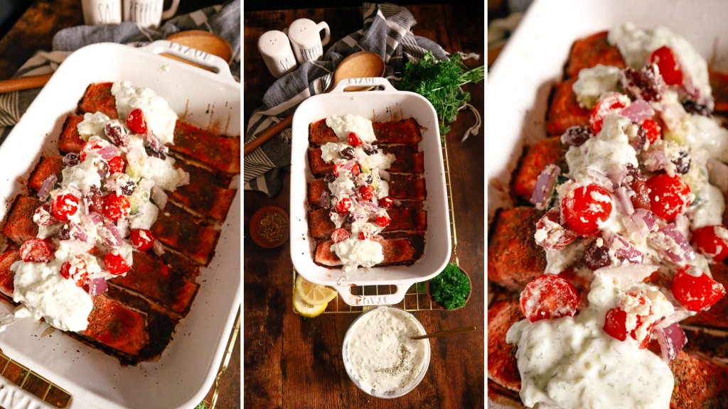Easy Salmon With Dill Sauce and Greek-Style Salsa