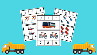 Transportation Themed Count And Clip Cards For Preschoolers