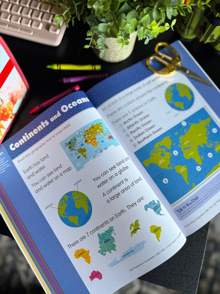 Skill Sharpeners Geography lesson introducing continents and oceans to kindergarteners