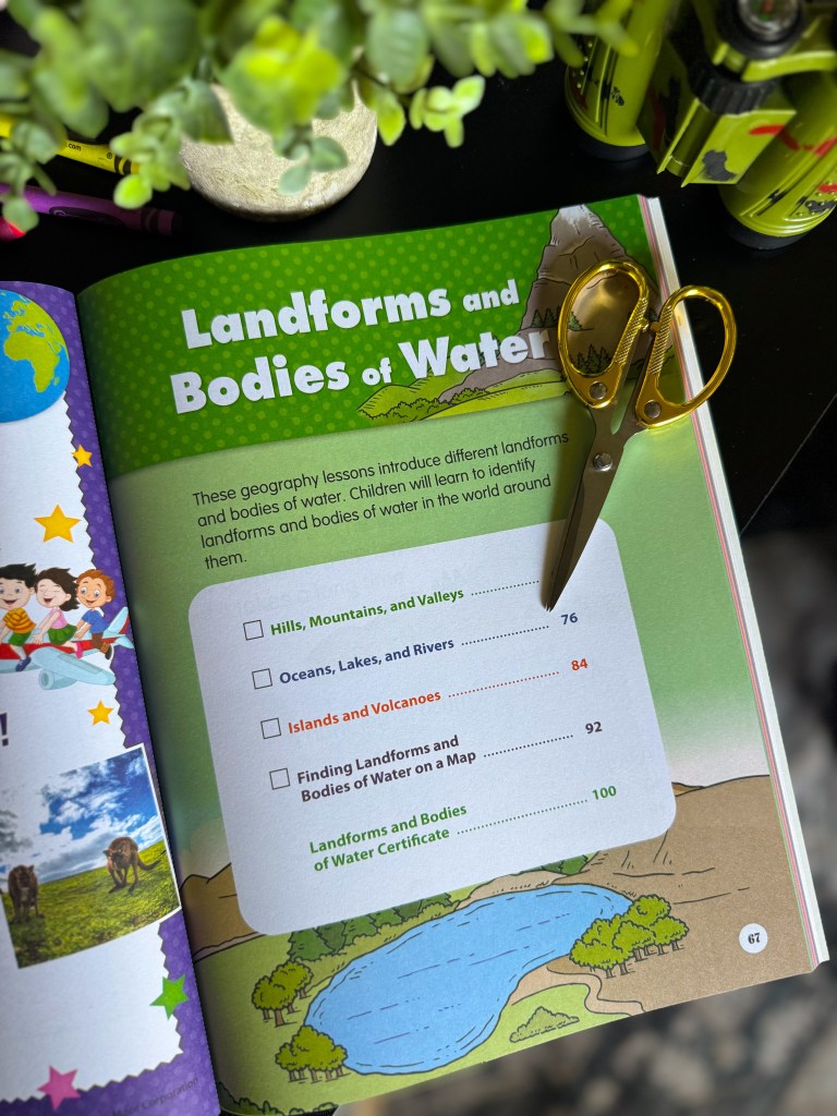 Kindergarten geography unit covering landforms and bodies of water