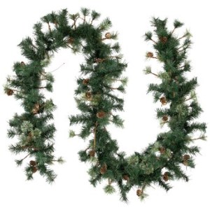 Artificial pine garland with pinecones, perfect for fall or holiday decorations.
