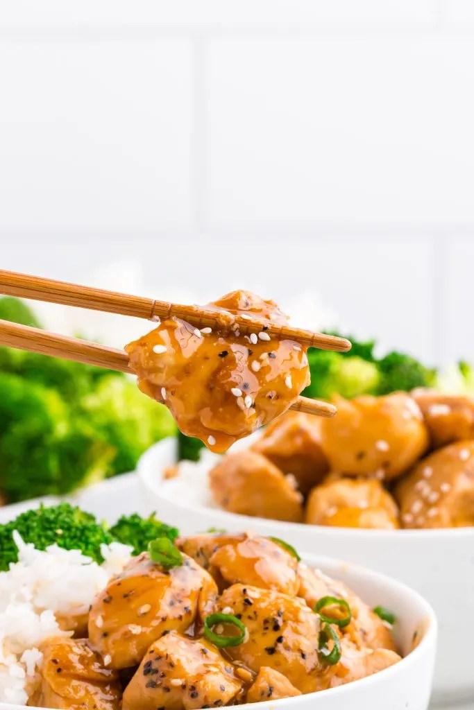 Teriyaki chicken bowl with rice, tender chicken, and sweet savory sauce for an easy weeknight meal.