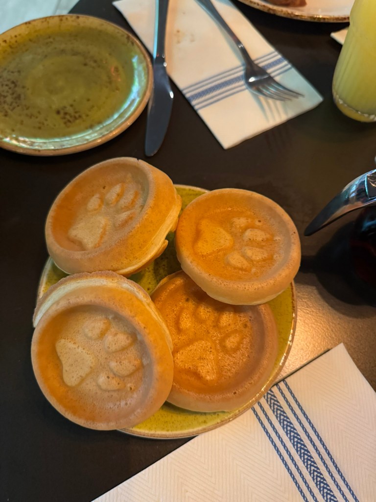 Paw print waffles at Timbers Table & Kitchen at breakfast buffet at Great Wolf Lodge in Grapevine, Texas 