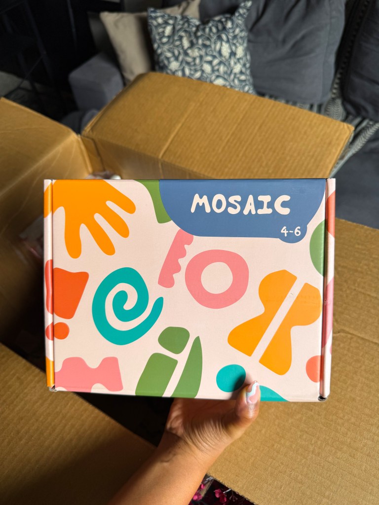 Mosaic craft kit for ages four to six included in the Timberdoodle Kindergarten art curriculum.