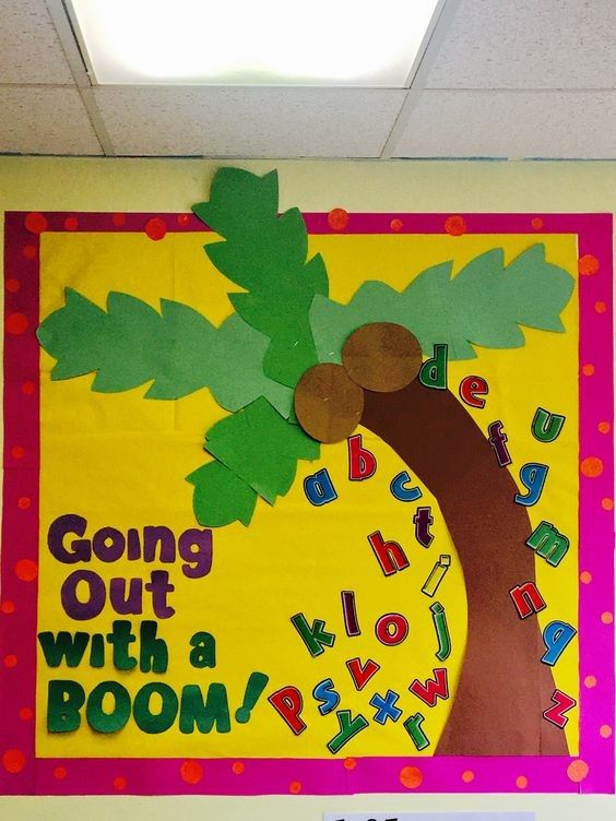 going out with a boom bulletin board classroom palm tree summer theme