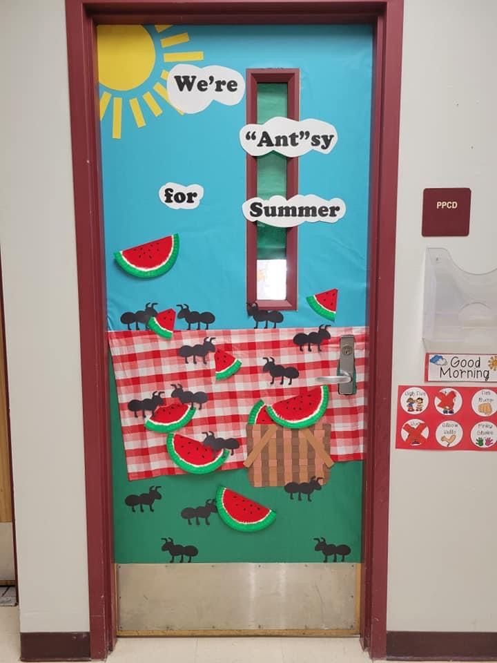 antsy for summer classroom door with ants and watermelon theme