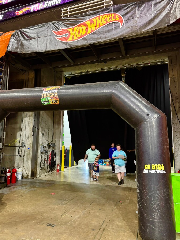 Inflatable Hot Wheels Monster Trucks Live arch near the preshow entrance and exit.