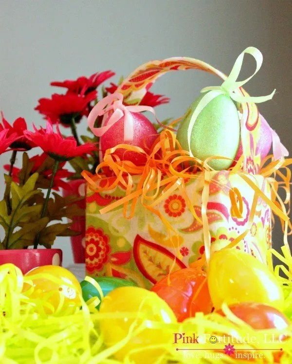 colorful easter basket with eggs diy easter decor idea for kids