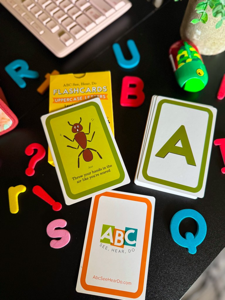 Letter A and ant action flashcards for hands-on kindergarten phonics and letter sound practice