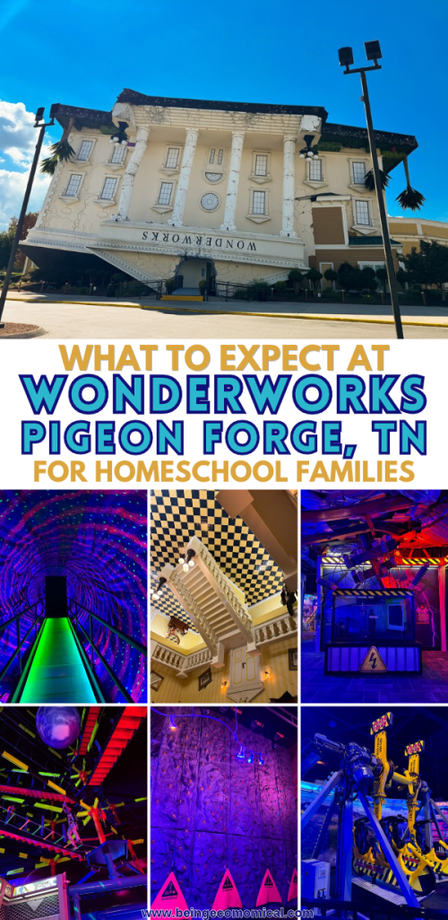 WonderWorks building, an upside-down structure in Pigeon Forge, TN, featuring vibrant inner attractions.