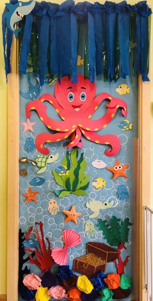 octopus under the sea classroom door with large octopus and ocean theme