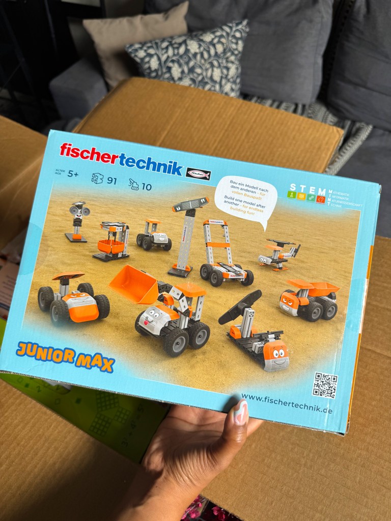 Fischertechnik Junior Max STEM construction set included in the Timberdoodle Kindergarten Curriculum Kit.