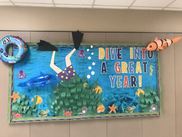 dive into a great year bulletin board classroom ocean theme