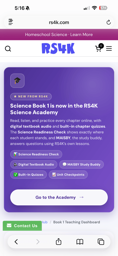 Real Science-4-Kids Digital Science Academy homeschool teaching dashboard