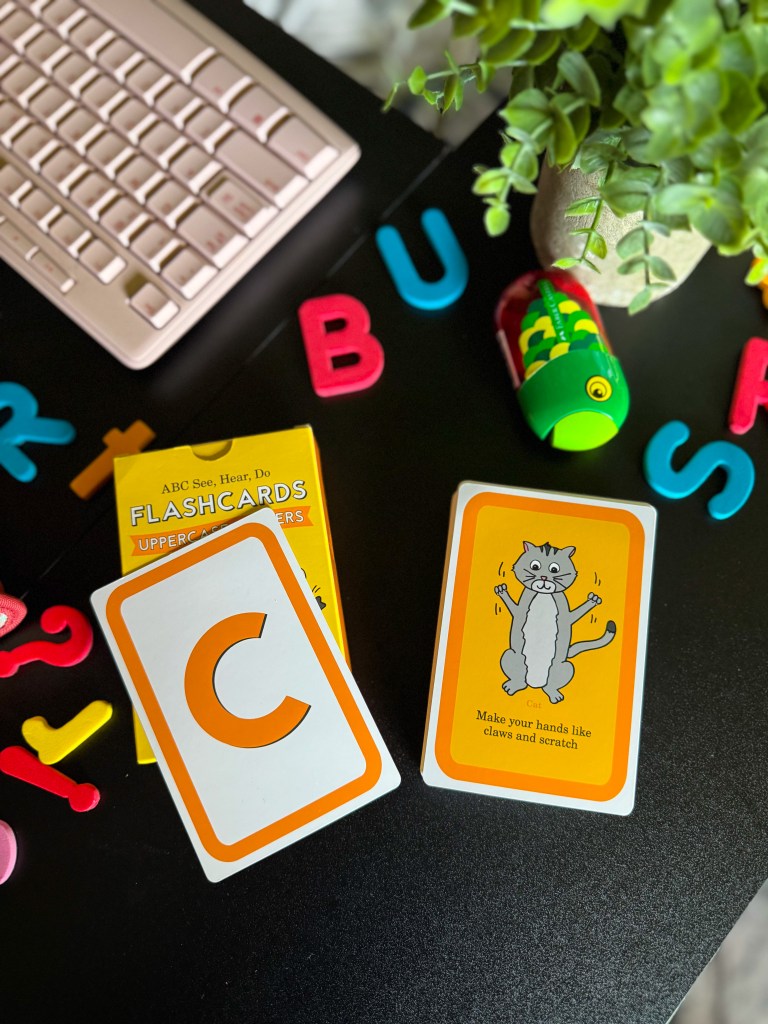 Letter C and cat movement cards used to practice letter sounds through movement