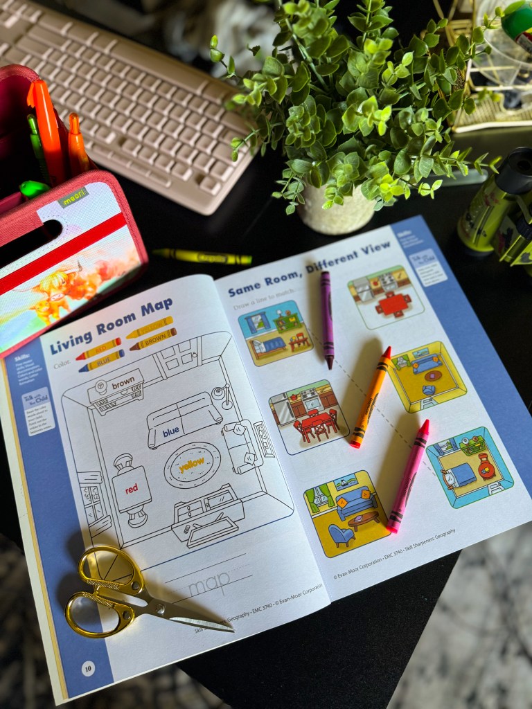Living room map activity in the Skill Sharpeners Geography Kindergarten workbook