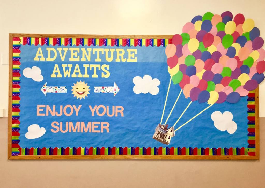 adventure awaits enjoy your summer bulletin board classroom balloon house theme