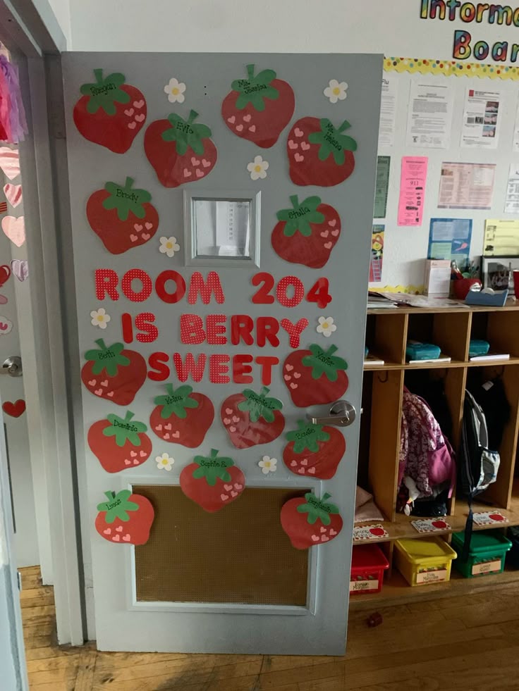 berry sweet class classroom door with strawberries and student names