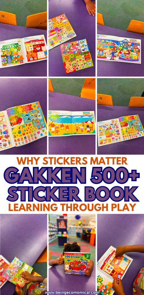 Pinterest graphic titled More Than Just Stickers featuring a toddler peeling and placing stickers to practice fine motor skills, hand-eye coordination, matching, and concentration.