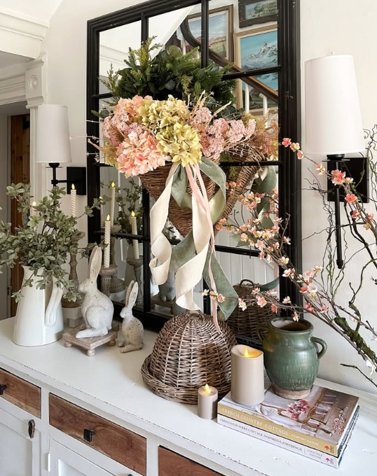 spring home decor | spring decorating ideas | seasonal home decor | spring decor inspiration | light and airy home decor | spring centerpiece ideas | Easter home decor | farmhouse spring decor | rustic spring decor | vintage spring decor | cozy spring living room | spring entryway decor | spring floral arrangement | pastel home accents | cottagecore spring style | spring tablescape ideas | spring vignette styling | fresh flower home display | DIY spring decor | budget-friendly spring decorating
