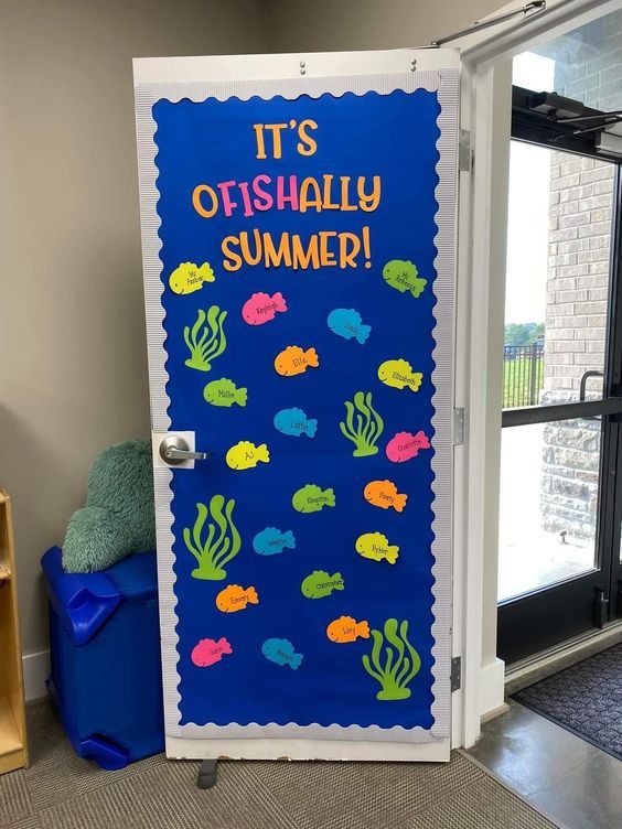 it’s o fish ally summer classroom door with fish and ocean theme