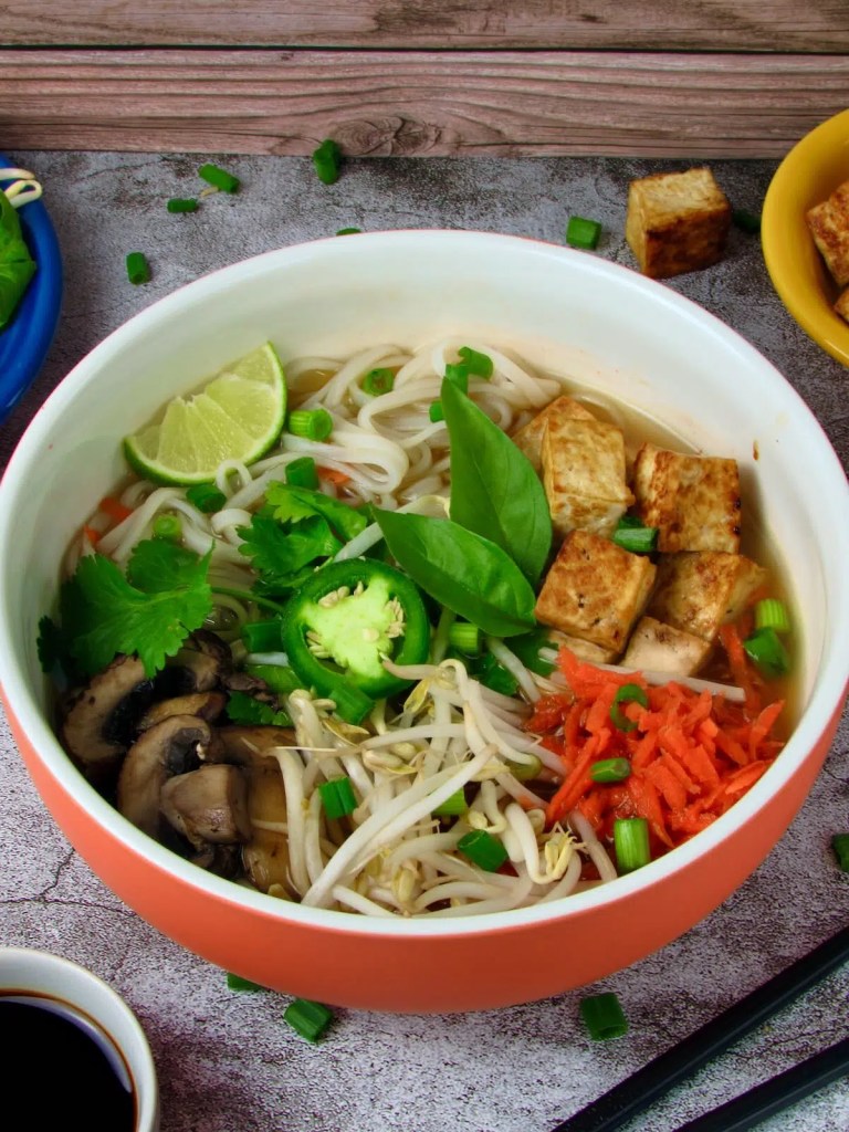 healthy vegan pho with tofu comforting dinner