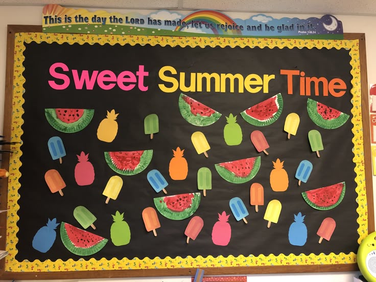 sweet summer bulletin board popsicles fruit classroom colorful display