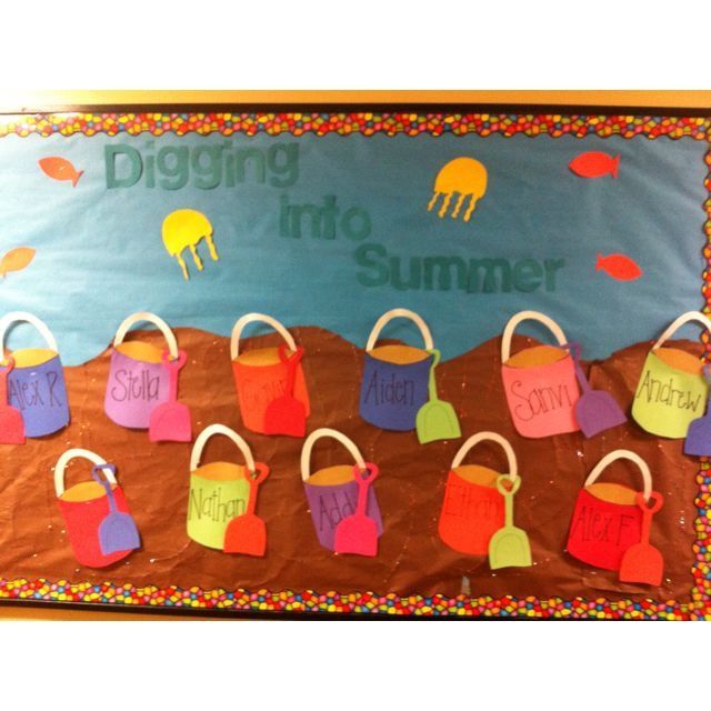 digging into summer bulletin board sand buckets classroom display