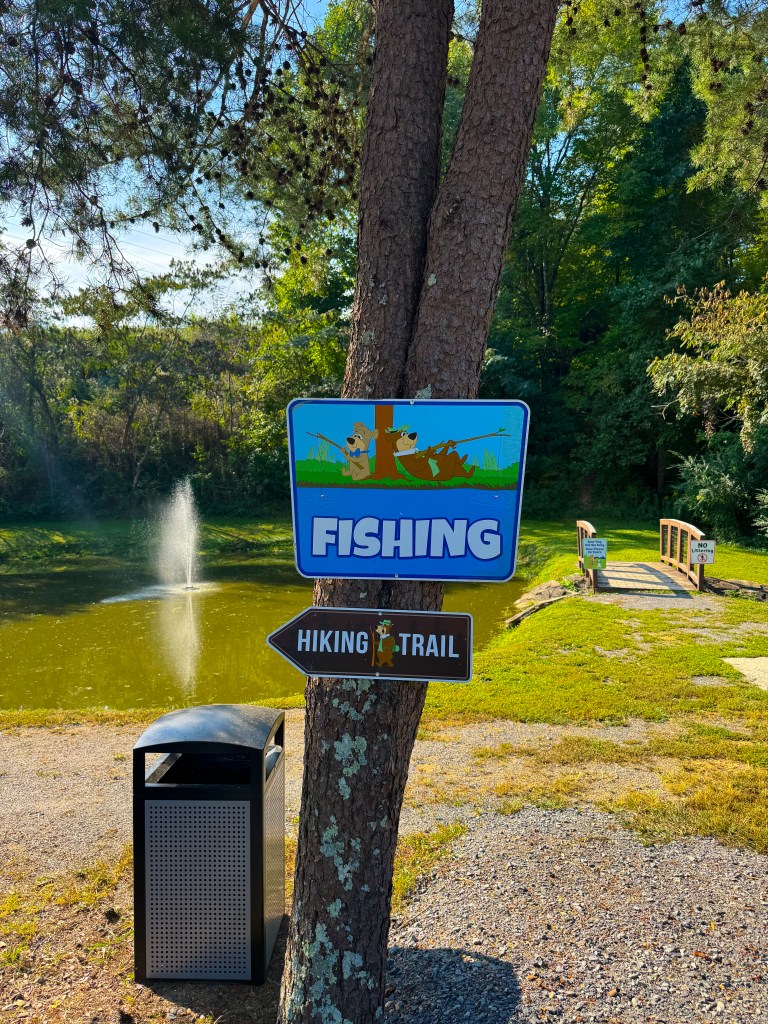 Family activity area near the fishing pond at Jellystone Park Pigeon Forge
