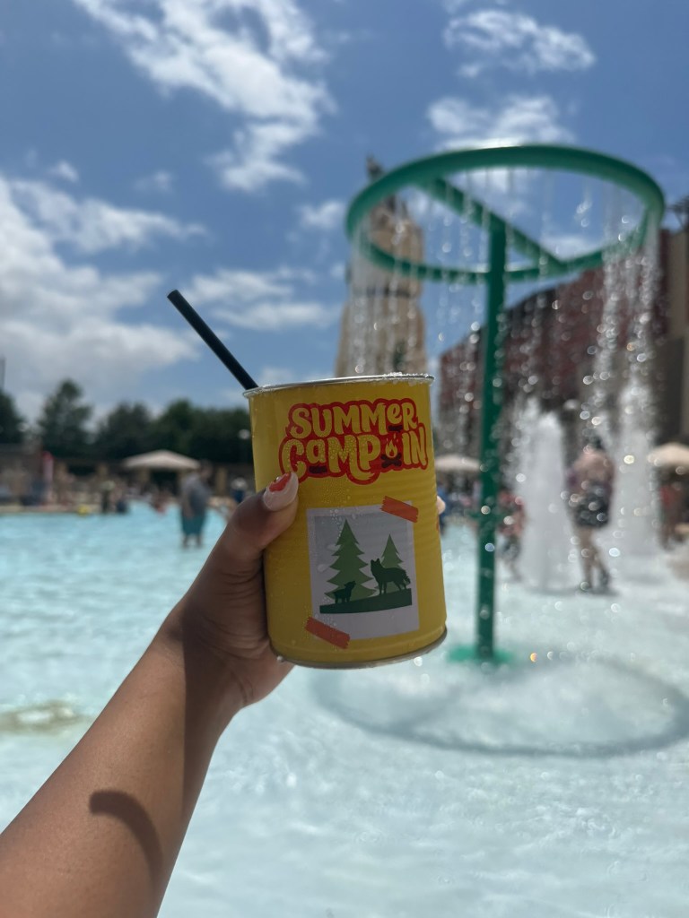 Summer Camp In at Great Wolf Lodge specialty margarita by outside pool are in Grapevine, Texas
