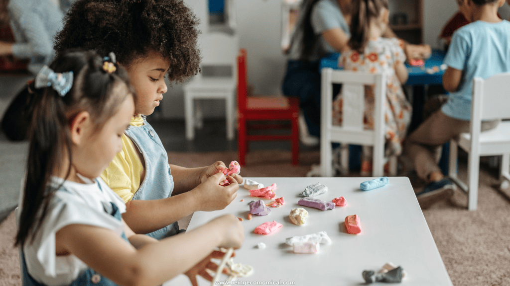 Preschool children playing with colorful play dough for hands-on fine motor practice