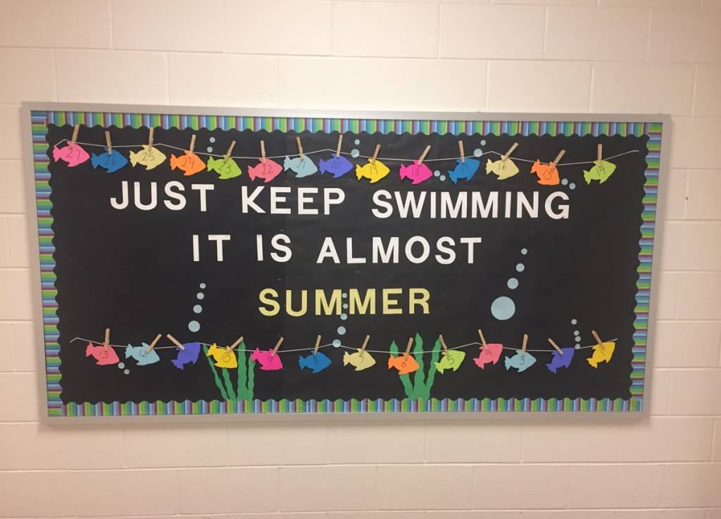 just keep swimming countdown bulletin board classroom fish theme end of year