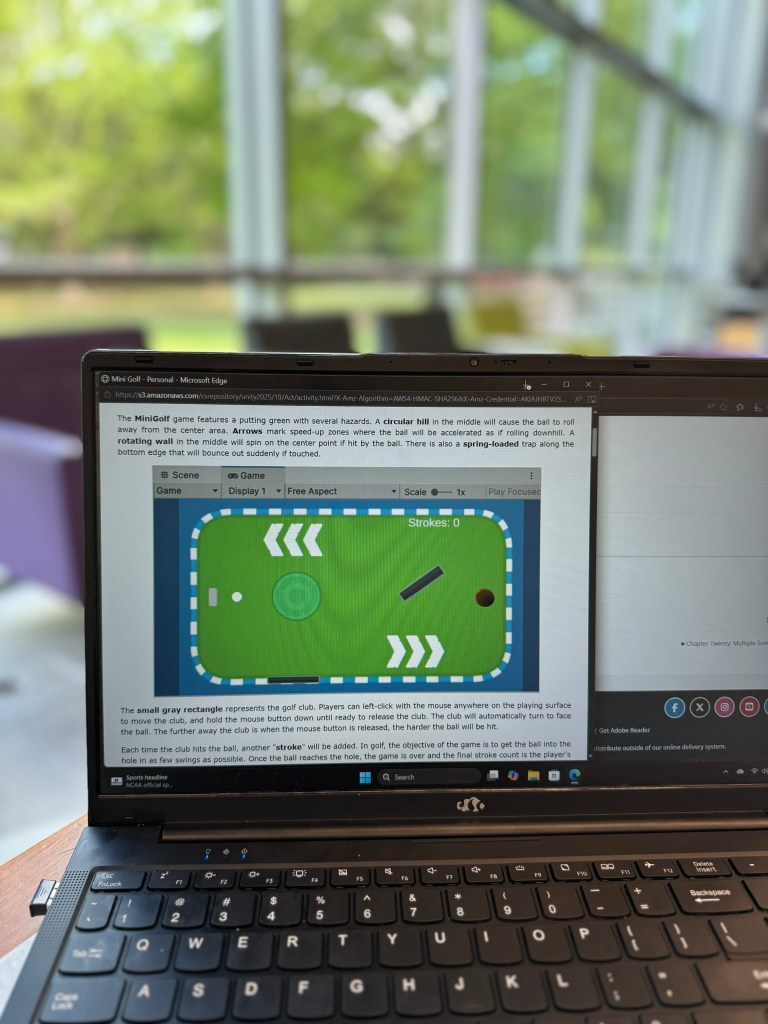 Mini golf editor assets and scene layout in the CompuScholar Unity course
