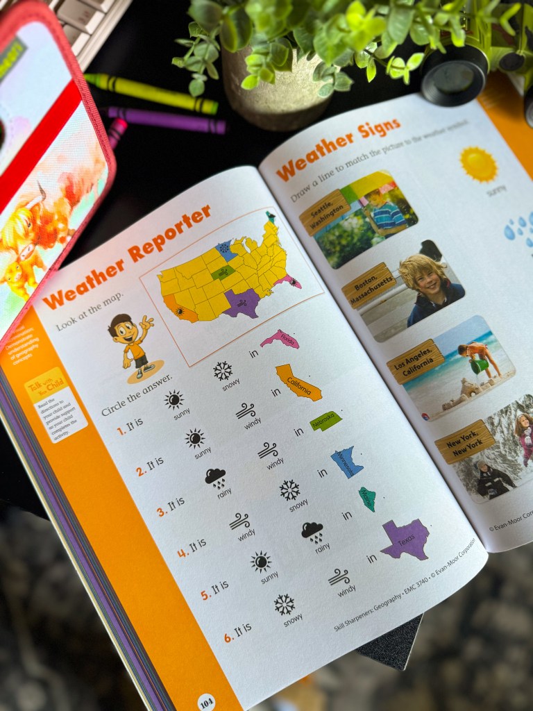Weather Reporter map activity teaching weather and location in kindergarten geography
