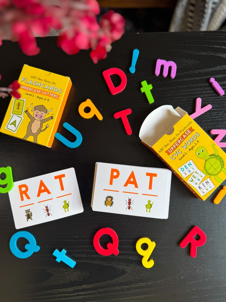 CVC word flashcards showing RAT and PAT for beginning reading practice in kindergarten