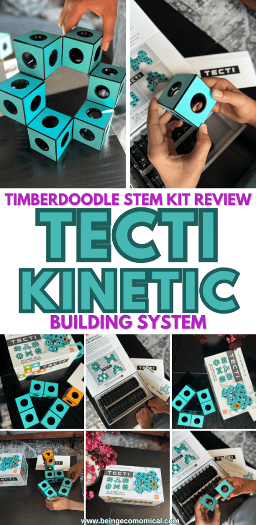 An arrangement of turquoise and black kinetic cubes from the Tecti building system, showcasing their ability to connect and move.