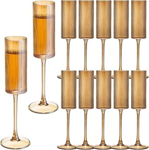 Set of amber glassware with elegant ribbed detailing, perfect for a festive Thanksgiving table setting.