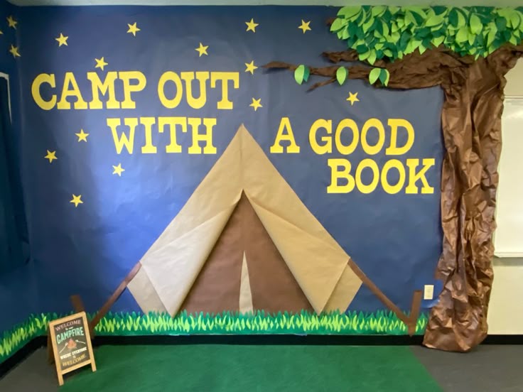 camp out with a good book bulletin board classroom camping theme