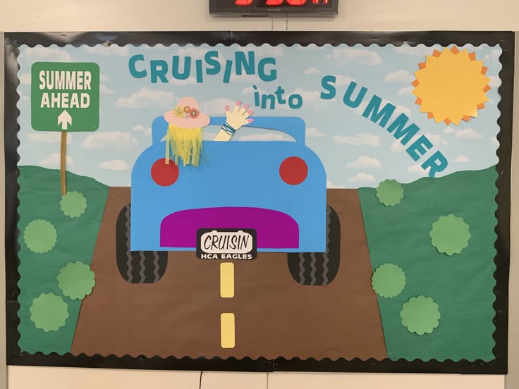 cruising into summer bulletin board car theme classroom decor