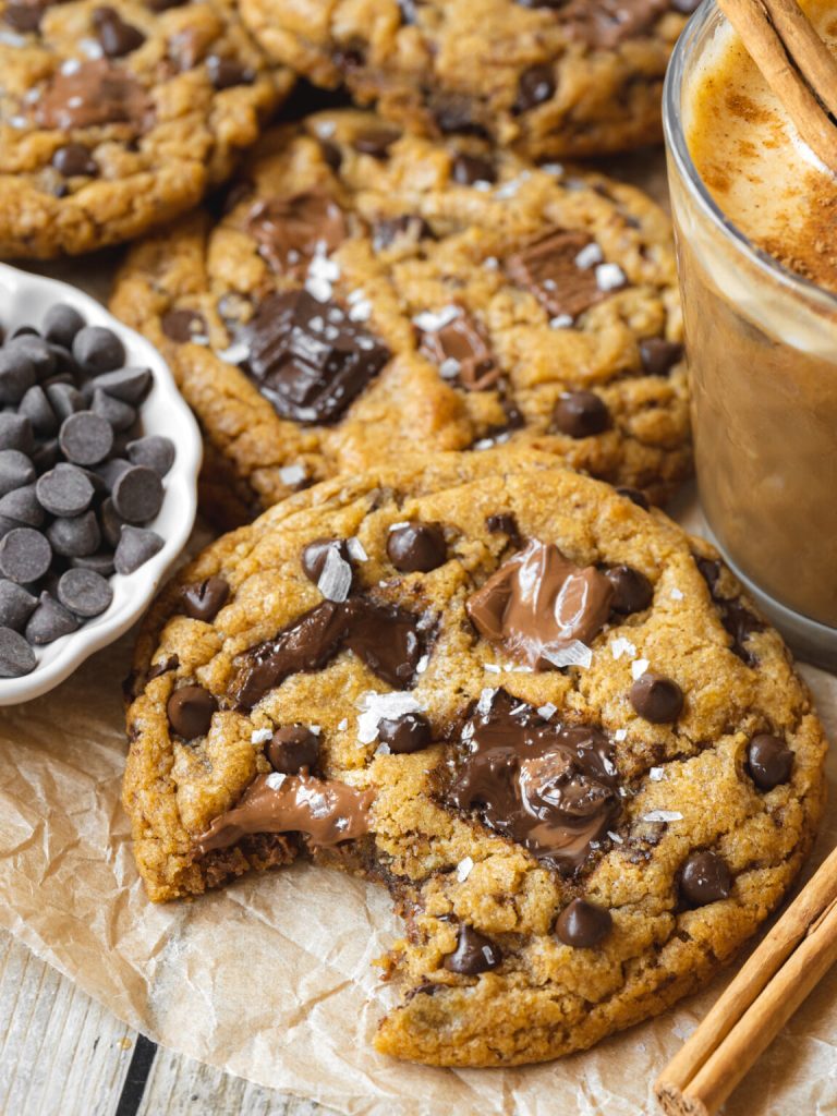 Soft pumpkin chocolate chip cookies cooling on a baking sheet – easy fall dessert recipe