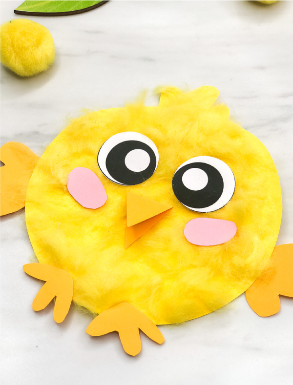 fluffy easter chick craft for kids yellow paper and pom pom activity