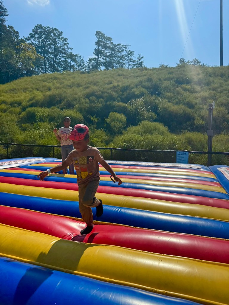 Large inflatable jump pad at Jellystone Park Pigeon Forge