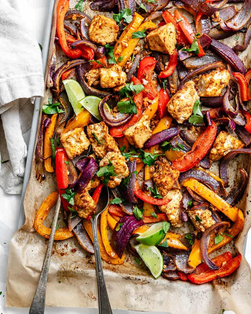 Tofu fajitas with peppers, onions, and warm spices for an easy plant-based summer dinner.