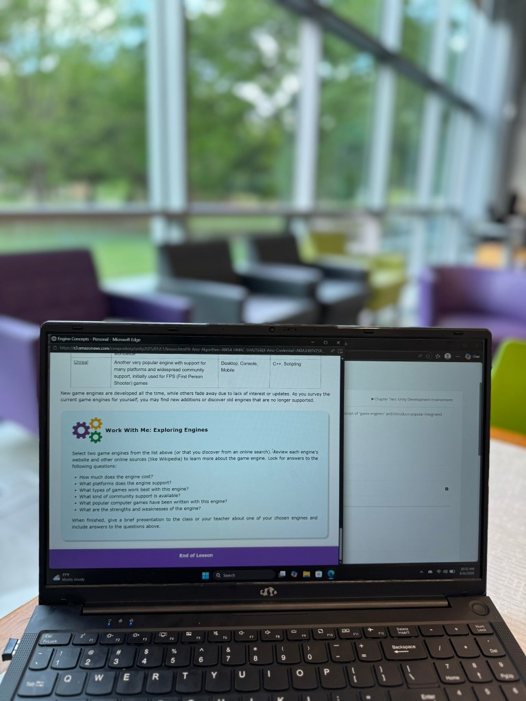 Exploring game engines activity in the CompuScholar Unity course