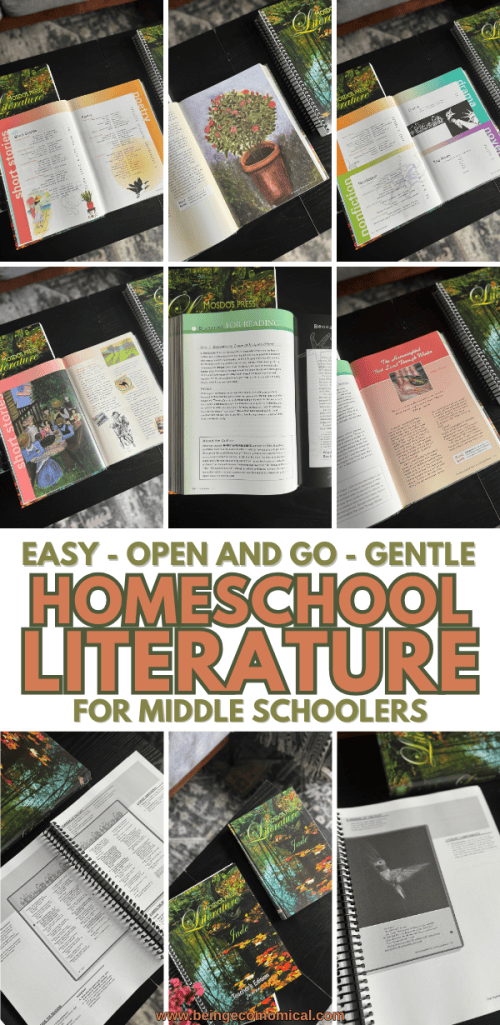 Collage of open pages from the Mosdos Press Literature curriculum, showcasing colorful illustrations, text layouts, and sections like 'Blueprint for Reading.'