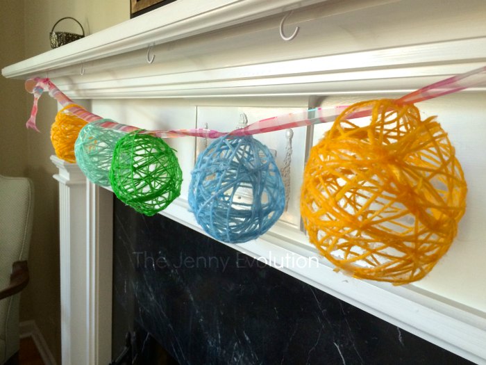 colorful yarn easter egg garland diy decoration for kids craft