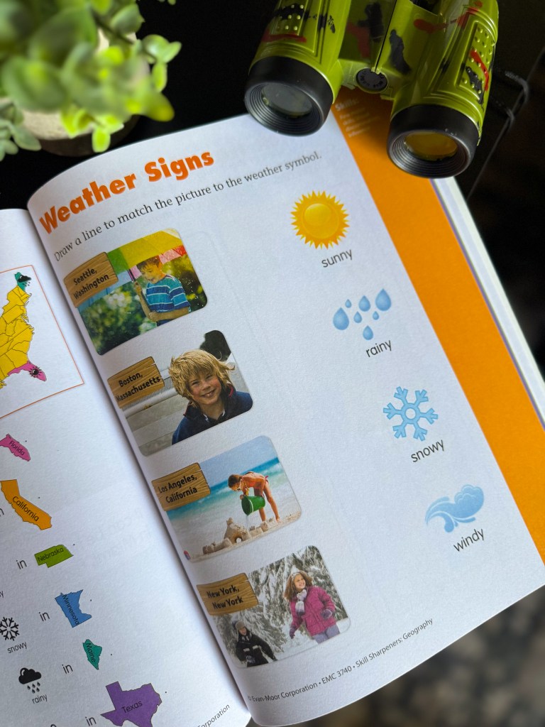 Weather Signs activity matching sunny, rainy, snowy and windy weather