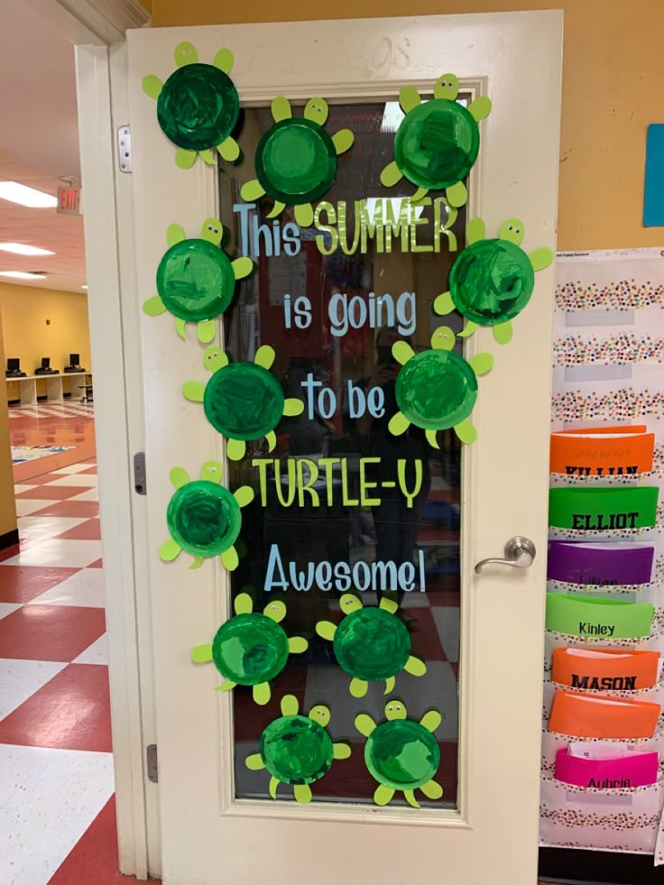 turtle-y awesome summer classroom door with turtles and ocean theme